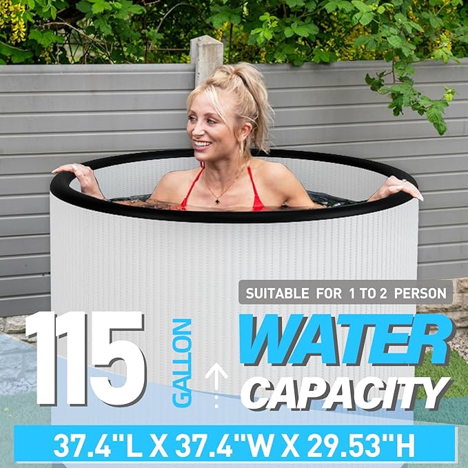 Inflatable Ice Bath Tub for Athletes, Cold Plunge Recovery Tub with Insulated Lid, EVA Groundsheet, Backpack, 115 Gallon Capacity, 37.4" x 37.4" x 29.53", Portable Durable Design-StrideForce Fitness