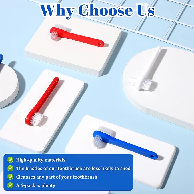 6 Pack Dual Headed Firm Hard Bristle Toothbrush, Portable Denture Brush, Denture Clean Toothbrush for Dentures Braces Cleaning