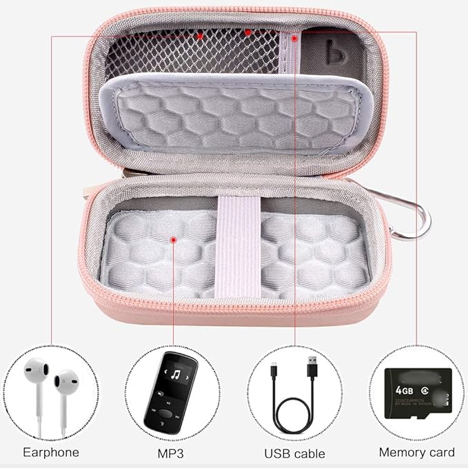 MP3 & MP4 Player Case for SOULCKER/G.G.Martinsen/Grtdhx/iPod Nano/Sandisk Music Player/Sony NW-A45 and Other Music Players with Bluetooth. Fit for Earbuds, USB Cable, Memory Card - Rose Gold-StrideForce Fitness