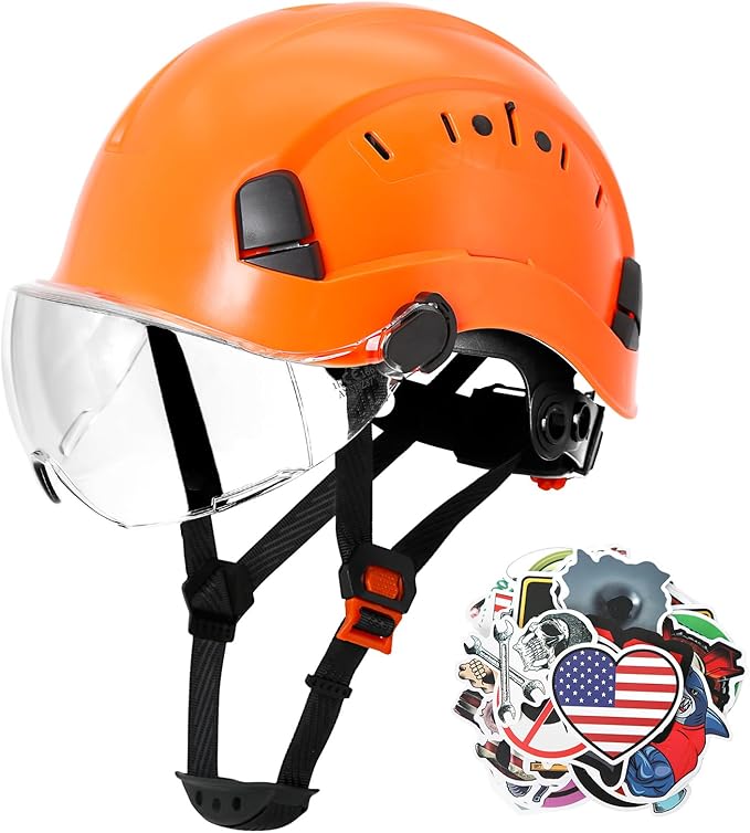 AOLAMEGS Construction Vented Hard Hats -Adjustable Vented Hard Hat with Visor for Men Women ABS Safety Helmet 6-Point Suspension Work Hardhats for Outdoor Height Industrial (Orange Clear Visor)-StrideForce Fitness