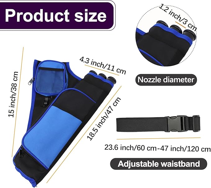 3-Tubes Hip Quiver Waist Hanged Archery Arrow Carry Bag with Pockets Adjustable Belt for Hunting, Target Practice, and Outdoor Shooting, Fits Both Youth and Adults-StrideForce Fitness