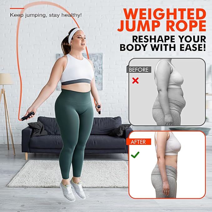 Jump Rope, Weighted Jump Rope for Men Women, Adjustable 1lb Heavy Skipping Ropes, Suitable for Boxing, Cardio, Home Fitness, Training Muscle, Home Gym Workout Equipment for Full Body Exercise-StrideForce Fitness