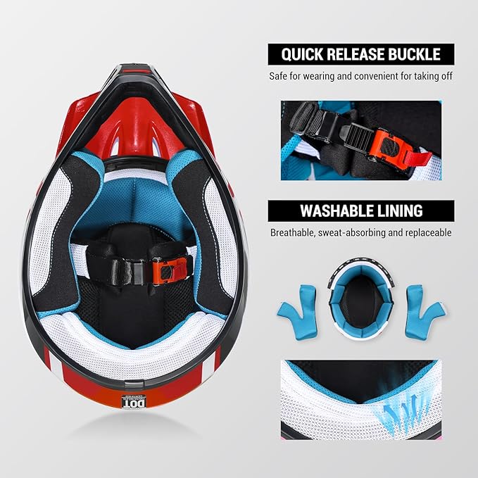 Youth Dirt Bike Helmet DOT Certified - Full Face Motorcycle Helmet for Off-Road, ATV, Street Riding, Includes Adjustable Goggles & Protective Gloves-StrideForce Fitness