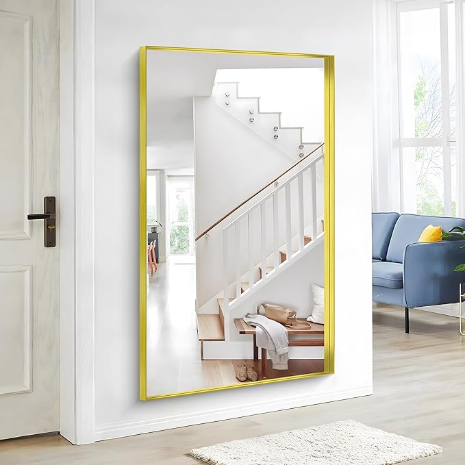 Gold Bathroom Mirror, 36x60 Inch Rectangular Deep Frame Mirror, Large Wall Mounted Bathroom Vanity Mirror Over Sink for Bedroom,Restroom, Living Room, Hangs Vertically or Horizontally-StrideForce Fitness