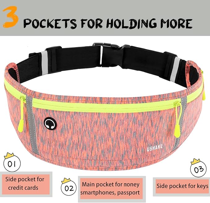USHAKE Slim Running Belt, Workout Fanny Pack for Men Women,Exercise Waist Pack for Apple iPhone Holder, Runner Belt for Running Walking Cycling Camping Gym-StrideForce Fitness