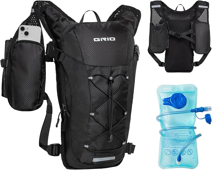 Lightweight Hydration Backpack for Women & Men, Small Running Backpack, Hiking Backpack with 2L Water Bladder Running Vest for Hiking Cycling Running Biking Black-StrideForce Fitness