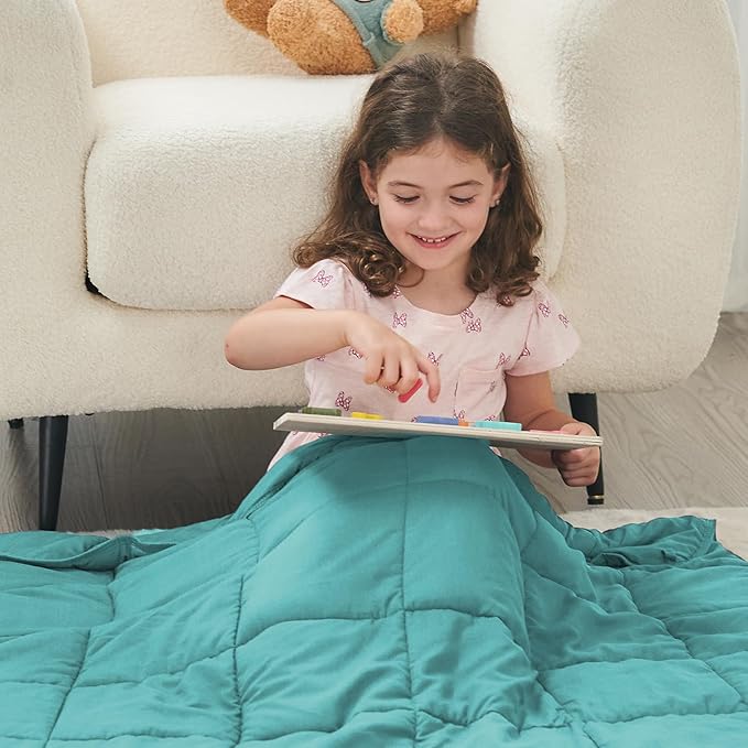 yescool Weighted Blanket (10 lbs, 41" x 60", Teal) Cooling Heavy Blanket for Sleeping Perfect for 90-110 lbs, Breathable Blanket with Premium Glass Bead, Machine Washable-StrideForce Fitness