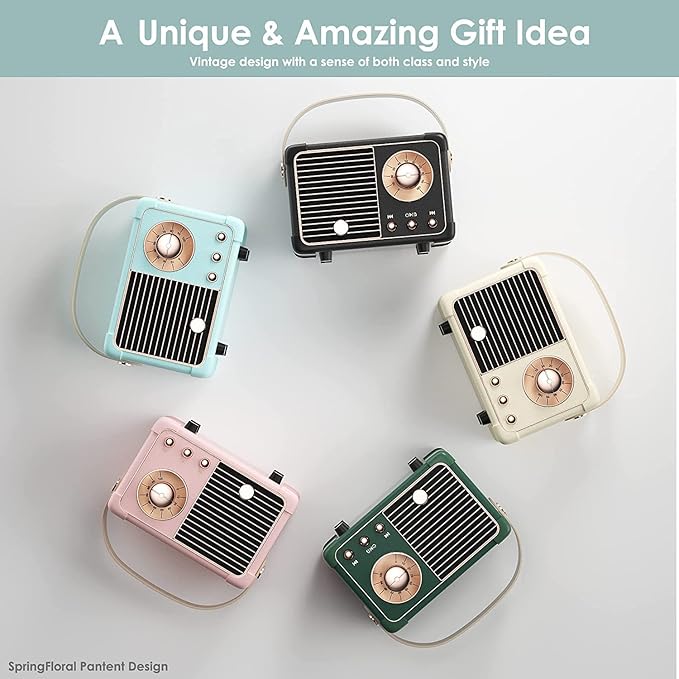 Retro Bluetooth Speaker, Cute Small Bluetooth Speakers Portable Wireless for Indoor Outdoor Vintage Home Office Decor, Perfect for Party Desk Kitchen Hiking Beach Travel Gift Ideas Green-StrideForce Fitness