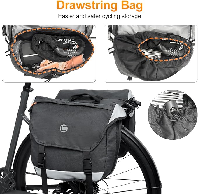 Bike Panniers, Waterproof Panniers Bike Bags for Rear Rack 25L-35L Expandable – Large Bicycle Saddle Bag with Reflective Strips, Double Panniers Storage Cargo Bag for Cycling Traveling Commuting-StrideForce Fitness