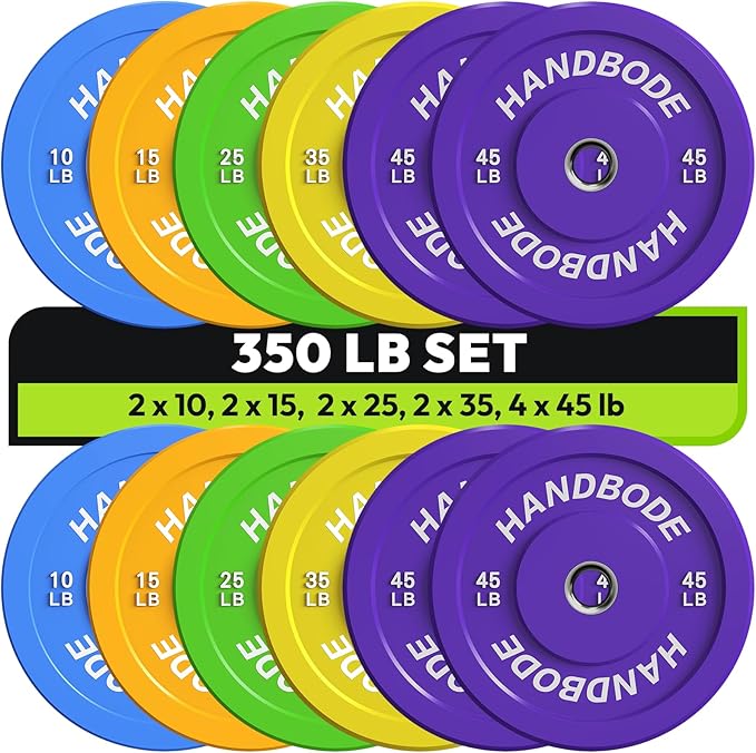 Colored Bumper Weight Plates Olympic Weight Plate Set 2-Inch, 10/15/20/25/35/45/55 lb Barbell Weight Plates Set for Home Gym, Rubber Strength Training Weights Plates for Weight Lifting-StrideForce Fitness