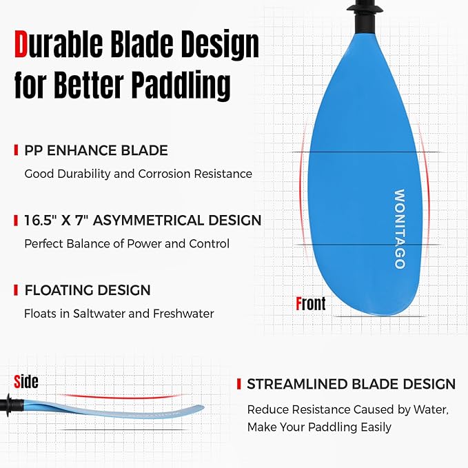 Kayak Paddles with Alloy Shaft and PP Blade, Floating Kayaking Oars, Adjustable 230-250 cm/90-98 Inches, 210-230 cm/82-90 Inches-StrideForce Fitness