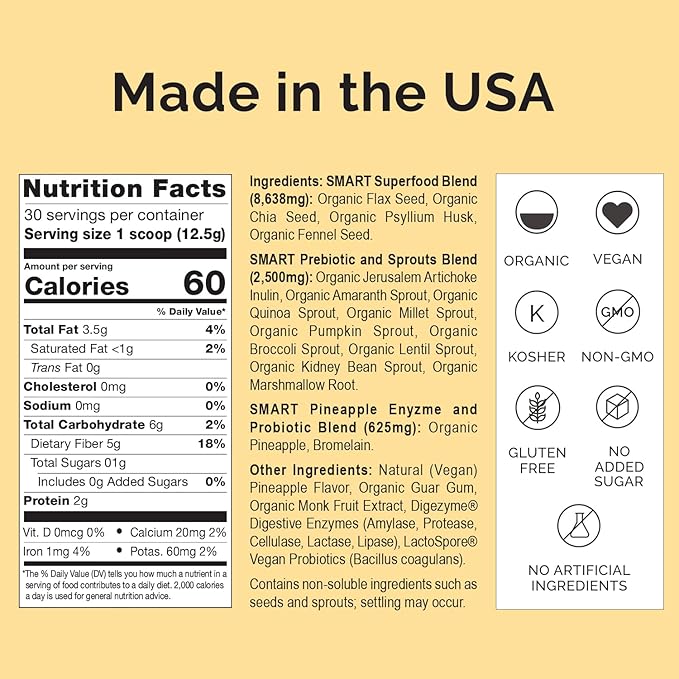 SMART Pressed Juice Pineapple Chia Cleanse | Prebiotic Superfood Plant Based Fiber with Vegan Probiotics & Enzymes | Pineapple Juice Cleanse for Women & Men | 30 Servings-StrideForce Fitness