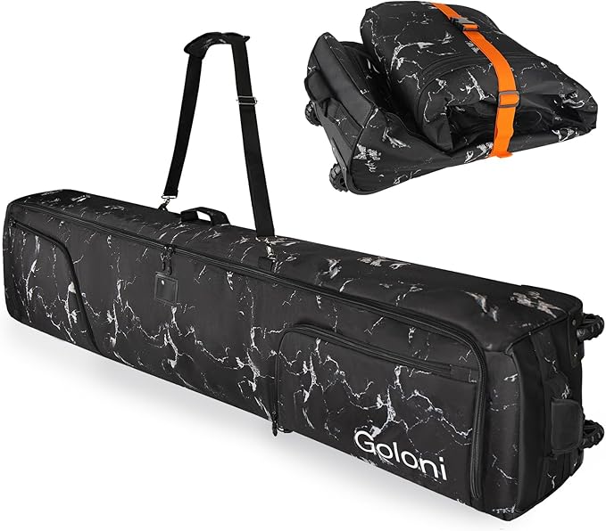 Goloni Ski Bag with Wheels,Padded Snowboard Bag for Air Travel,600D Waterproof Fabric,Foldable Snow Bag Fits 2 Pairs Skis-StrideForce Fitness