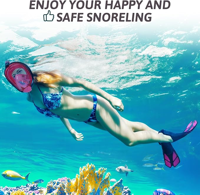 Mask Fins Snorkeling Gear for Adults, Full Face Snorkel Mask & Adjustable Swim Fins Snorkel Set, Panoramic View Snorkel Mask Dry Top Anti-Fog Anti-Leak-StrideForce Fitness
