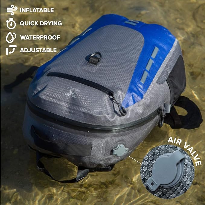 Submersipack Waterproof Backpack - Submersible, Inflatable, Floating TPU Coated Durable Nylon Dry Bag with Airtight Zipper for Kayak, Fishing, Boating, Hiking, Paddle Board (Deep Blue, 25L)-StrideForce Fitness