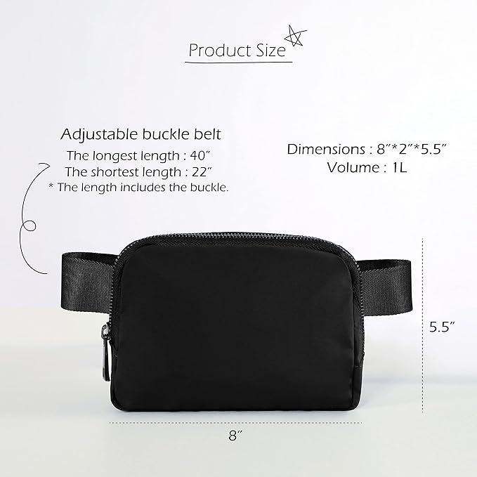ODODOS Unisex Mini Belt Bag with Adjustable Strap Small Fanny Pack for Workout Running Traveling Hiking, Black-StrideForce Fitness