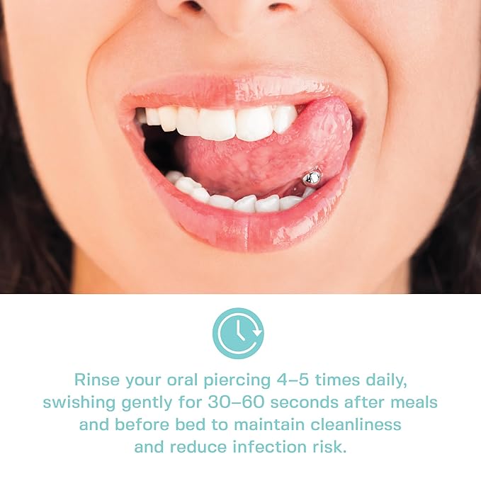 Base Laboratories Piercing Aftercare & Oral Care Mouthwash - Alcohol-Free, Fluoride-Free Healing Rinse for Tongue, Lip, Cheek, & Gum Health - Mint-Cantaloupe Flavor - 16 oz