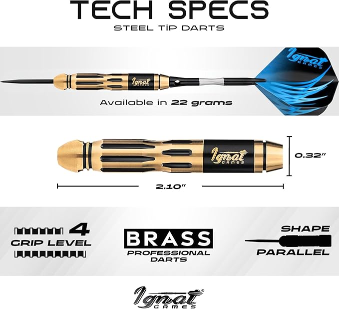 IgnatGames Premium Steel Tip Darts – 3/6/12 Pack Brass Barrels with Aluminum Shafts, 16 GlideXPro Flight Set, Tool Kit & Giftable Case-StrideForce Fitness