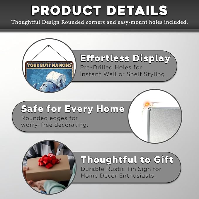 Vintage Manatee Tin Sign Your Butt Napkins My Lord Retro Bathroom Metal Poster Funny sea Cow Wall Art Toilet Man Cave Bar Cafe Indoor Room Garage Store Office 12 * 16inch-StrideForce Fitness