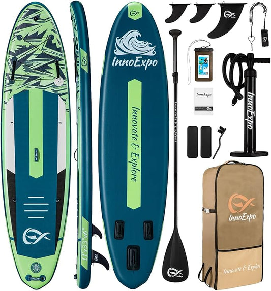 InnoExpo 11' Inflatable Stand Up Paddle Boards with Premium Accessories, Wide Stable SUP Paddle Board Design, Non-Slip Comfort Deck for Youth & Adults-StrideForce Fitness