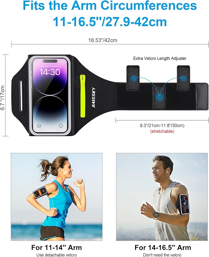 Cell Phone Armbands for Running with Earphone Bag, Arm Band for iPhone 16 15 14 13 12 11 Pro Max Galaxy S21-S24 Ultra, Armband Phone Holder with Car Home Key Pocket for MP3 Player 4-6.8''-StrideForce Fitness