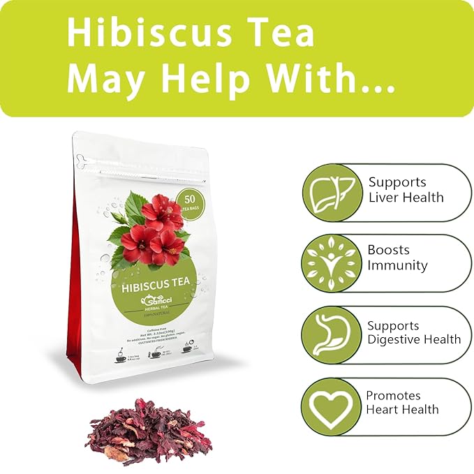 Samcci - Hibiscus Tea Bags, 50 Teabags - Premium dried hibiscus flower for tea - flor de jamaica natural - Non-GMO - Caffeine-free - Rich in Antioxidants & Support Digestion-StrideForce Fitness