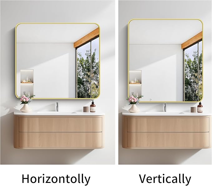 FORBATH 40x36 Inch Gold Bathroom Mirror for Over Sink, Large Rectanglar Wall Mirror with Metal Frame, Rounded Corners for Bathroom, Bedroom, Entryway Decor (Horizontal or Vertical)-StrideForce Fitness