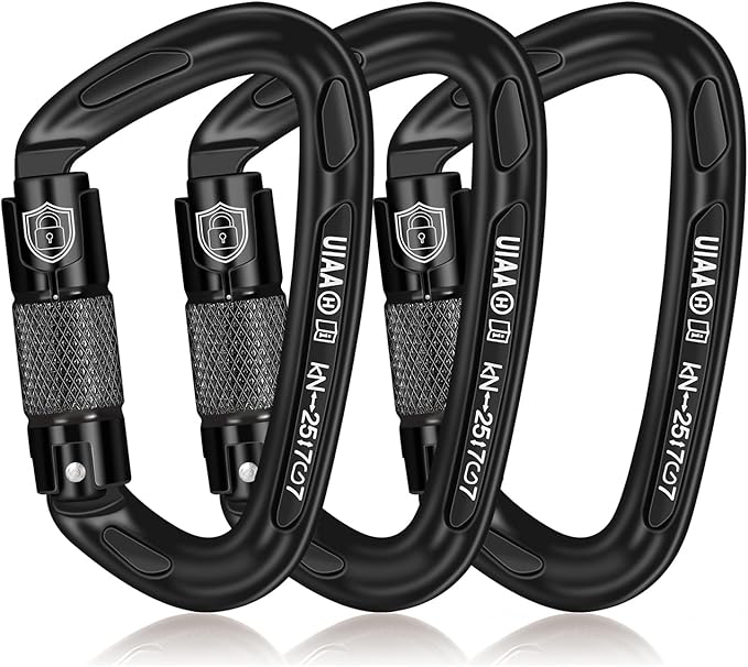 BEIFENG 25KN Auto Locking Carabiner - UIAA Certified Heavy Duty Climbing Carabiners for Rock Climbing, Camping, Rappelling, Hunting, Rescue Equipment - Professional Carabiner Clips (Black)-StrideForce Fitness