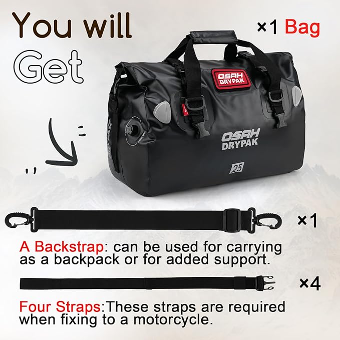 Waterproof Duffel Bag - Motorcycle Dry Bag Tail Bag with Large Storage Space, Waterproof Luggage Duffle Bags with Outer Mesh Zipper Pocket for Camping, Kayaking, Fishing & Traveling-StrideForce Fitness