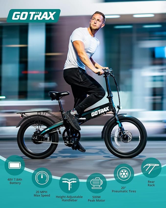 Gotrax 20" Folding Electric Bike with 40Miles (Pedal-assist1) by 48V Battery, 20Mph Power by Peak 500W, Adult Electric Bicycle with 5 Pedal-Assist Levels& LCD Display, Suitable for Commuting-StrideForce Fitness