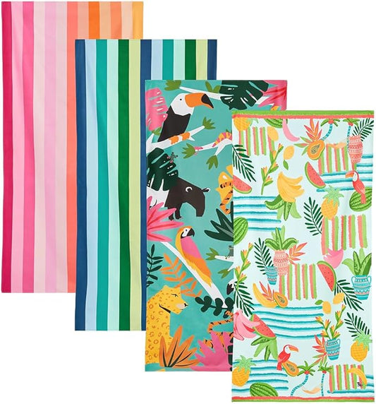 Dock & Bay Beach Towel - Quick Dry, Sand Free - Compact, Lightweight - 100% Recycled - Includes Bag - Havana Cabana - Set of 4 - Large (160x90cm, 63x35)-StrideForce Fitness