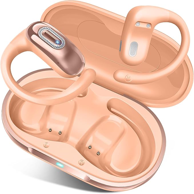 Open Ear Headphones, Bluetooth 5.4 Earbuds, 50H, Air Conduction Ear buds, HD Stereo Bass Over Ear Earphones with Earhooks, Ultra-Comfort Secure Fit, IPX7 Waterproof Headset for Working Sports, Orange-StrideForce Fitness