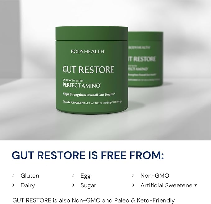BodyHealth Gut Restore with PerfectAmino, ImmunoLin, and Humic Acid - Gut Health Supplement for Digestive and Immune Support - Unflavored - 30 Servings-StrideForce Fitness