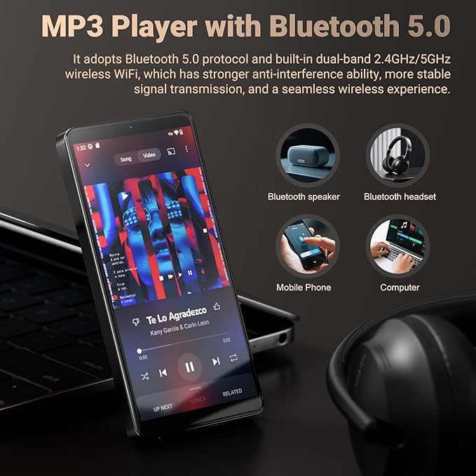 128GB MP3 Player with Bluetooth and WiFi, Android 13.0, 5.5" HD Touchscreen, 13MP Camera, Preloaded Spotify, Pandora, 1TB Expandable & Parental Controls Black-StrideForce Fitness