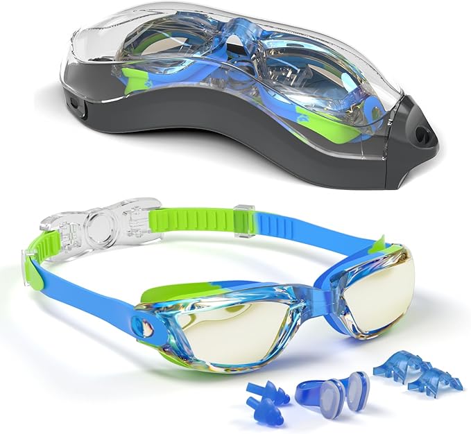 Kids Swim Goggles, Swimming Goggles for Kids with Nose Clip, Earplugs, Nose Bridge for Age 3-15-StrideForce Fitness