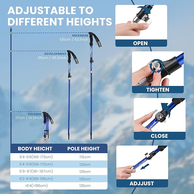 Collapsible Hiking Poles, 7075 Aluminum Trekking Poles, 2pc Lightweight Folding Adjustable for Men & Women, Walking Sticks for Hiking, Camping, Backpacking-StrideForce Fitness