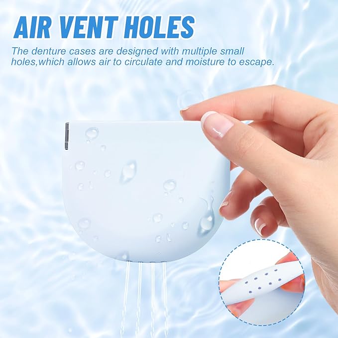 Silicone Retainer Denture Storage Case Holder, Portable Slim Dental Container Cleaning Box with Drain Holes and Leakproof for Aligners, Mouth Guards, Night Guards, Removable Dental Appliances (Blue)