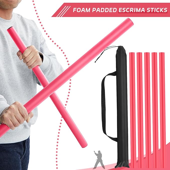8 Pieces 23.6 Inches Foam Padded Escrima Sticks for Safe Practice Training Martial Arts and Karate with 4 Carry Bag Case-StrideForce Fitness