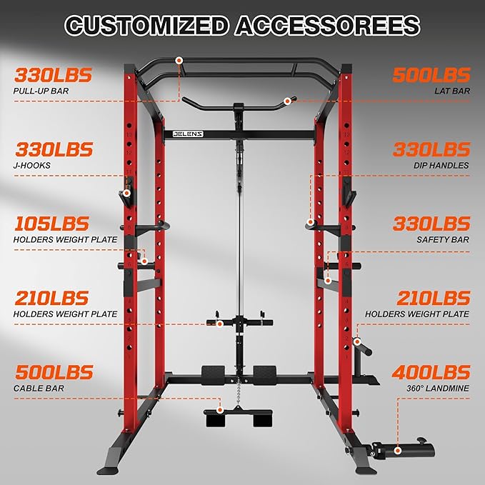 S21 Power Cage, Multi-Function Power Rack with Adjustable Cable Crossover System, 2000LBS Squat Rack for Home Gym with More Training Attachments-StrideForce Fitness