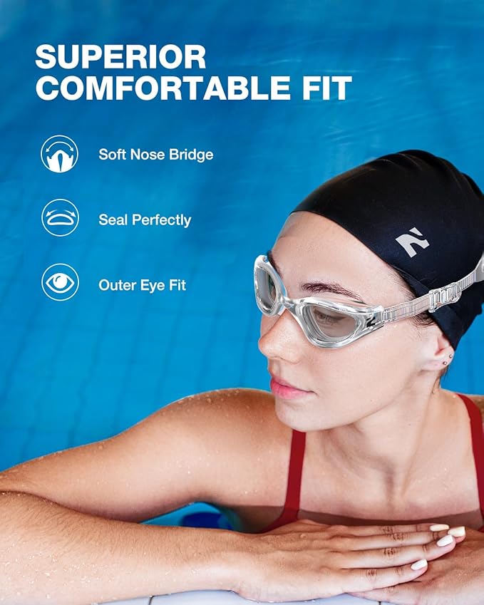 ZIONOR G1 Lite Swim Goggles with Swim Cap Comfortable Anti-fog Swimming Goggles Cap Set for Adult Men Women-StrideForce Fitness