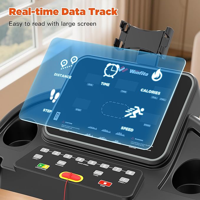 Treadmill with Incline, 300 LBS Capacity, 8 MPH or 10 MPH Speed, Bluetooth, App, Pause Function, Folding Treadmills for Home with 64 Programs, 17'' or 18'' Wide Belt, Heart Rate, BMI Detector-StrideForce Fitness