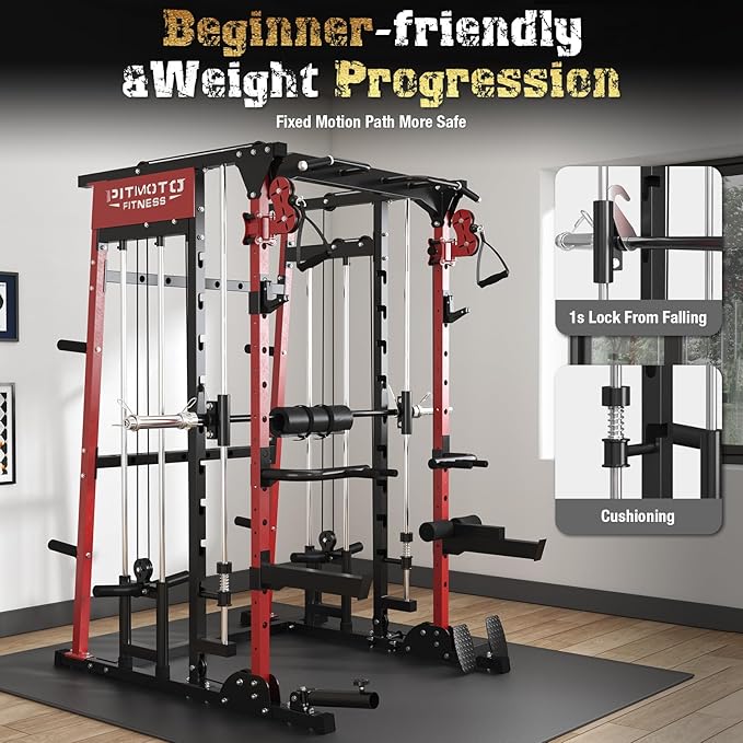 Smith Machine,2200 LBS Squat Rack for Home Gym with Dual Pulley System,Multifunctional Power Rack Cage for Strength Training with More Attachments-StrideForce Fitness