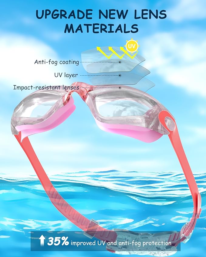 Kids Swim Goggles, Swimming Goggles for Kids Toddlers 3-14 with Swim Cap, Nose Clip, Nose Bridge, Ear Plugs-StrideForce Fitness