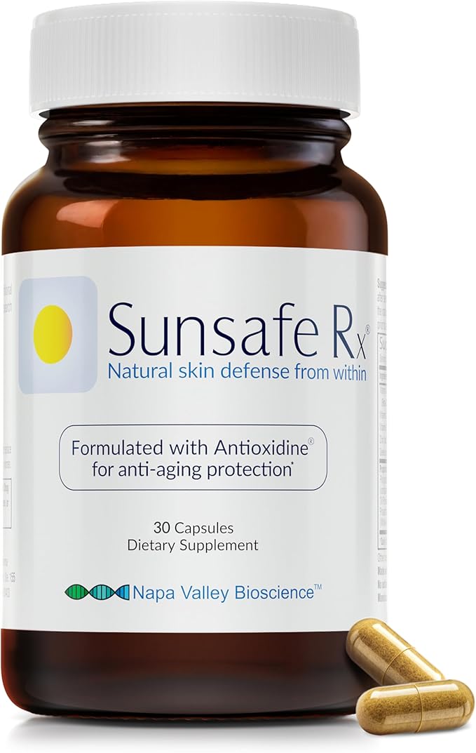 Sunsafe Rx Anti Aging Supplement: Natural Skin Protection Pills with Antioxidants for a Youthful Appearance & Eye Health + Vitamins, Minerals, & 250mg Polypodium Leucotomos (30 Capsules)-StrideForce Fitness