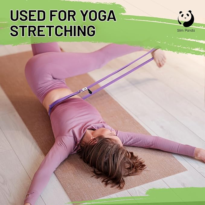 Slim Panda Yoga Strap for Stretching,Cotton Yoga Strap with Adjustable D-Ring Buckle,Non-Elastic Yoga Belt for Pilates,Gym Workouts,Physical Therapy,Improve Flexibility-StrideForce Fitness