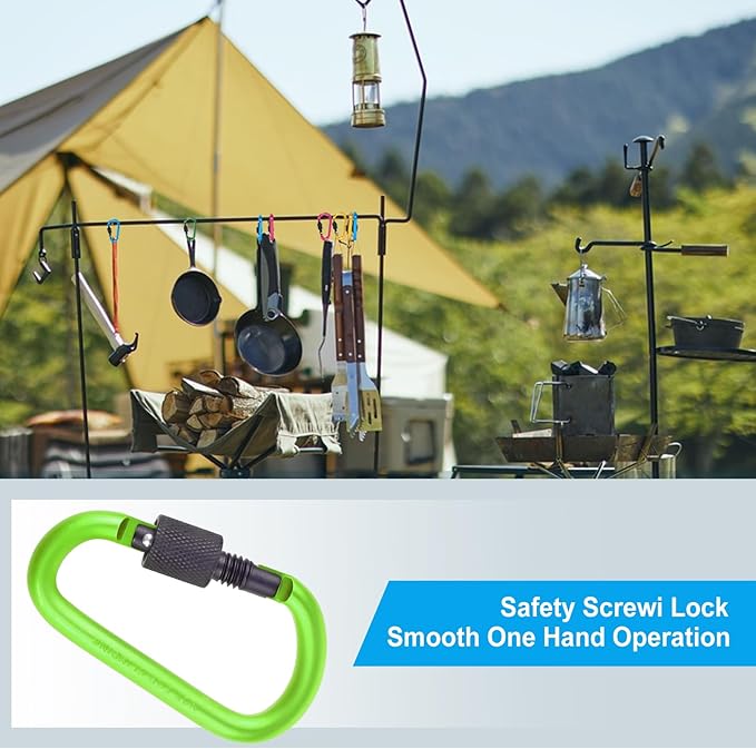 10 Pack Aluminum D Ring Key Rings Hiking Clips Locking Carabiner for Hiking Camping Fishing and Outdoor Use，Clips with Screw Gate Multicolored-StrideForce Fitness