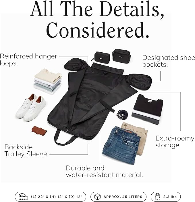 Halfday Convertible 2-in-1 Garment Duffel Weekender Bag 45L | Wrinkle-Free Travel, Hanging Suit Compartment, Shoe Pockets, Trolley Sleeve. Durable & Water-Resistant Carry-On, Shadow-StrideForce Fitness