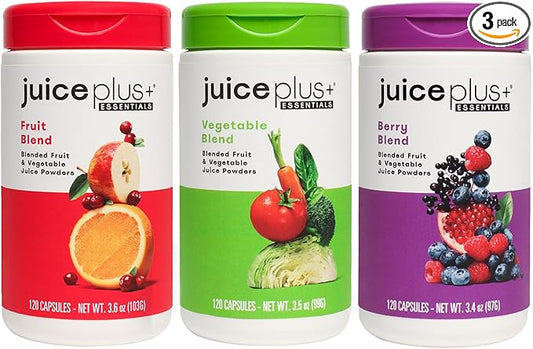 Juice Plus+ Fruit, Vegetable & Berry Blend - Fruit and Vegetable Supplement for Immune Support, Cognitive Health & Radiant Skin - 3 Bottles, (120 Capsules Each)-StrideForce Fitness