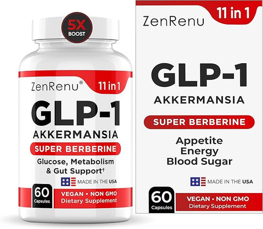 Zenrenu GLP-1 Supplement for Women-Natural Appetite,Craving & Loss Support – Akkermansia Probiotic, Super Berberine & Cinnamon,11-in-1 Gut & Metabolism Support - GLP1 Activate -60 Vegan Caps-StrideForce Fitness