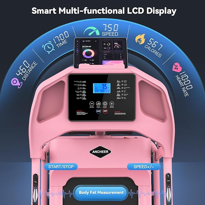 ANCHEER Foldable Treadmill with Sit Up Bench, 2025 Upgrade 3.5HP Portable Treadmills for Home with Incline 350 lbs Capacity, Smart LCD Display Body Fat& Heart Rate, Multifunction Exercise Equipment-StrideForce Fitness